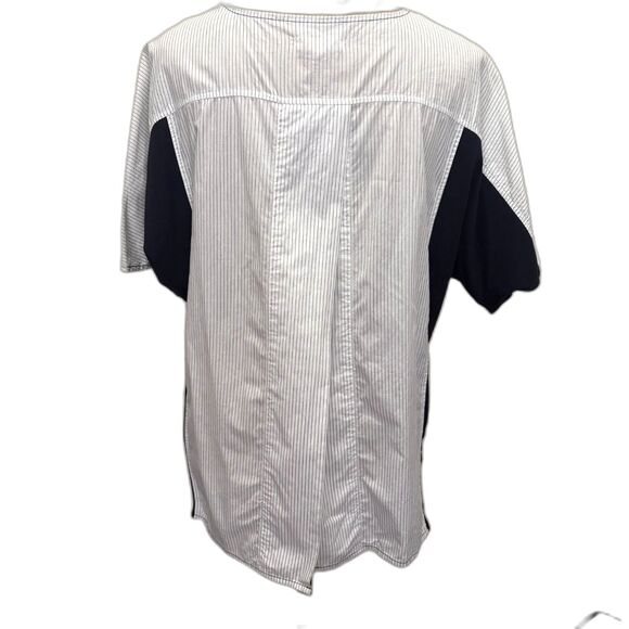 Madewell Oxford Panel Split Back Tee Shirt‎ Navy Blue Pinstripe Size Large - Picture 2 of 5